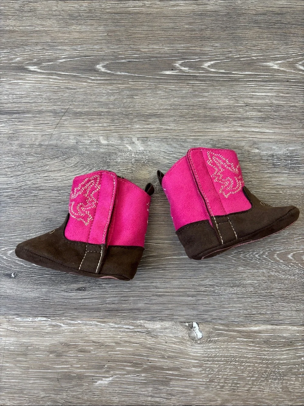 3/$10💕 Pink & Brown Toddler Cowboy Booties - Soft Slip-On Baby Boots